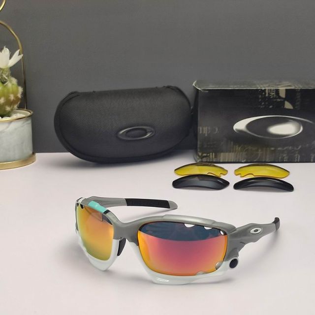 Oakley Racing Jacket Sunglasses White Gray Frame Prizm Ruby Lenses